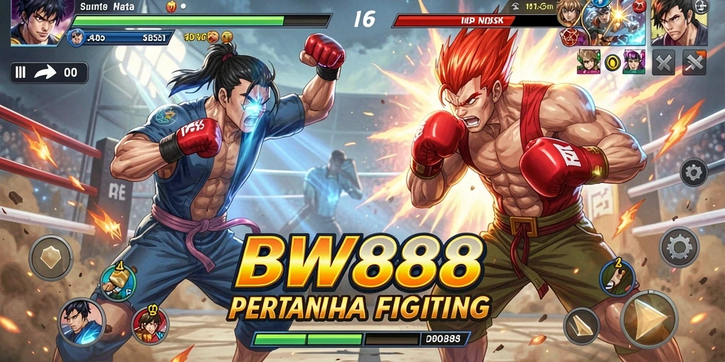 Screenshot gameplay BW888 dengan pertarungan seru dan karakter unik.