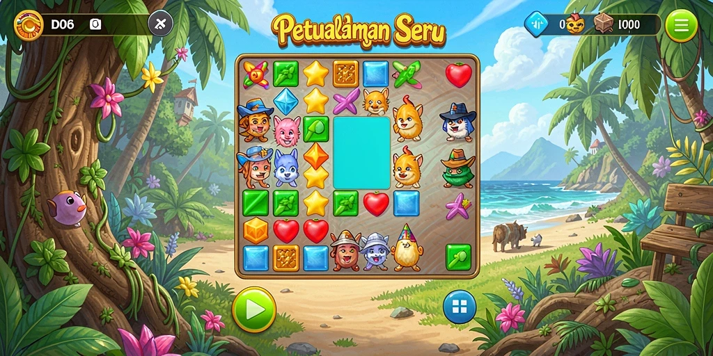 Tampilan grafis menawan dalam gameplay Match-3 D06.