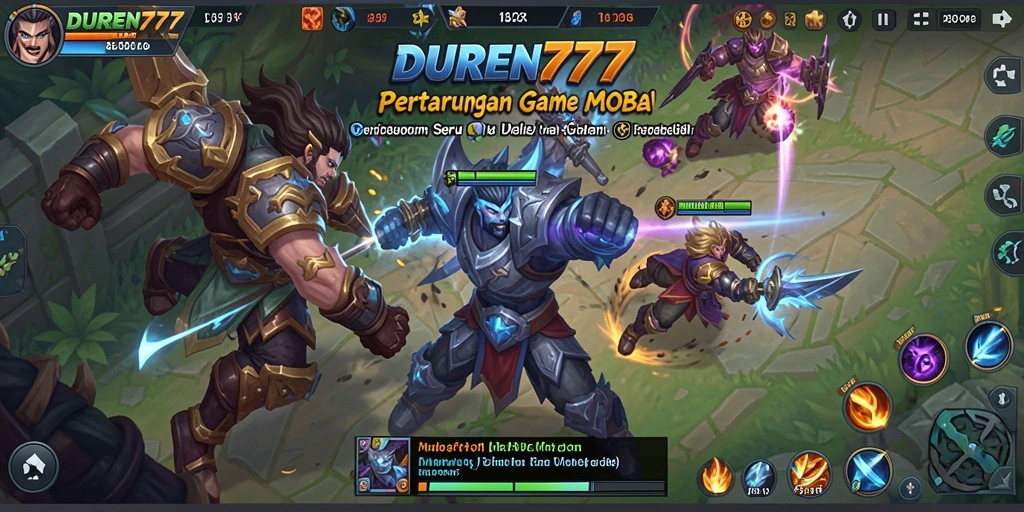 Screenshot gameplay DUREN777 menampilkan pertempuran seru di arena MOBA.