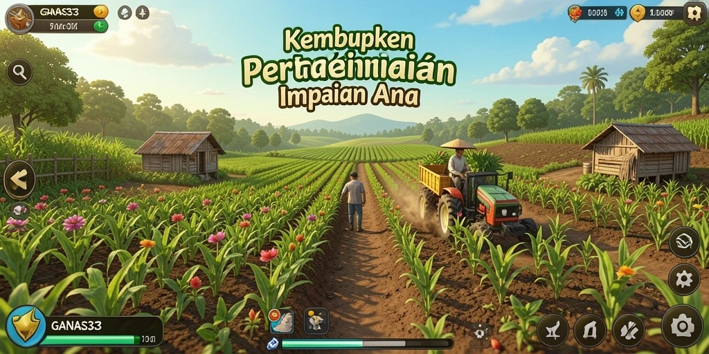 Tangkapan layar gameplay GANAS33 menampilkan pengalaman bertani yang seru.