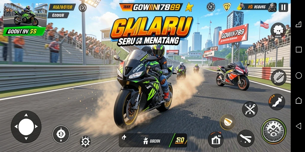 Tampilan gameplay balap motor yang intens dan mendebarkan di GOWIN789.