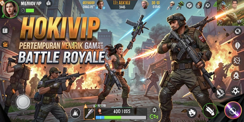 Screenshot HOKIVIP menampilkan aksi seru dalam pertempuran Battle Royale.