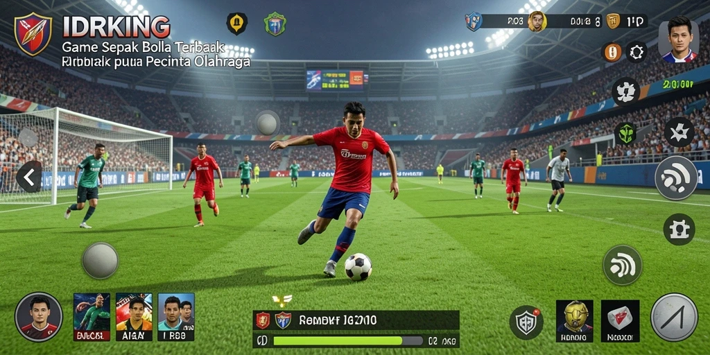 Tampilan gameplay IDRKING yang mendebarkan dalam suasana pertandingan sepak bola.