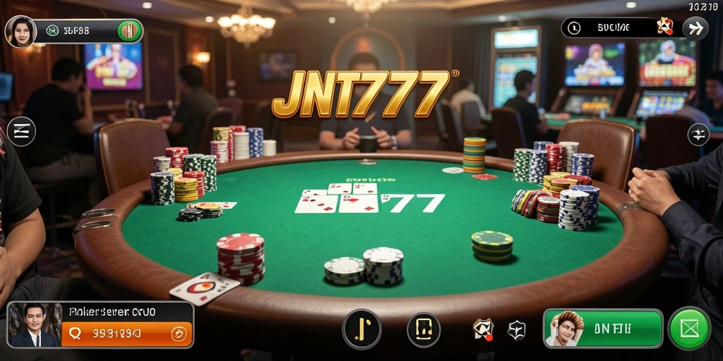 Tampilan utama JNT777 dengan gameplay poker yang seru.