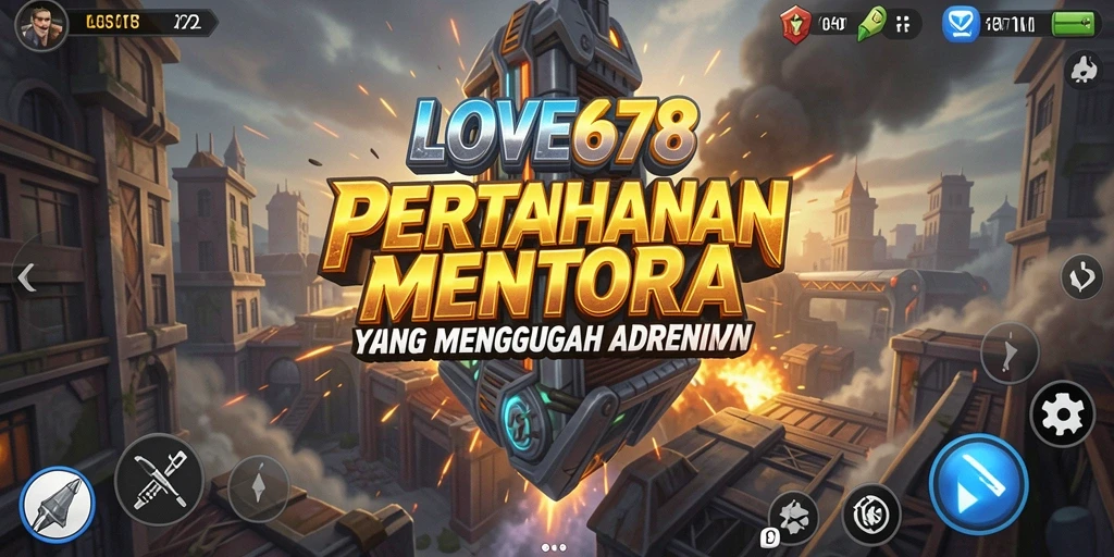 Screenshot utama LOVE678 menampilkan aksi menegangkan dalam pertahanan menara.