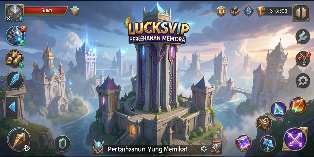 Screenshot gameplay LUCKSVIP menampilkan aksi pertahanan menara yang mendebarkan.