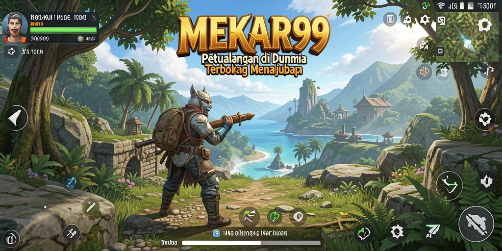Tangkapan layar utama MEKAR99 menampilkan petualangan seru di dunia terbuka.
