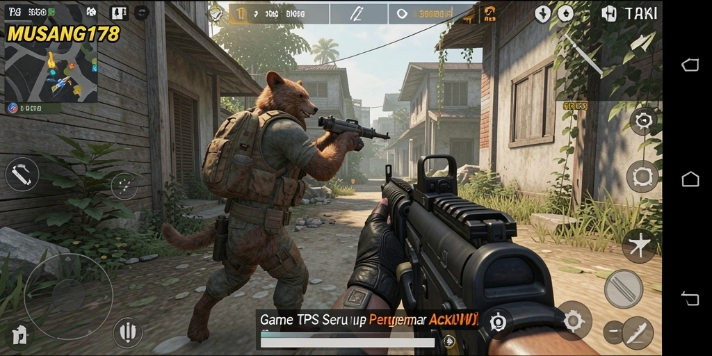 Tangkapan layar gameplay MUSANG178 menampilkan aksi seru dalam pertempuran TPS.
