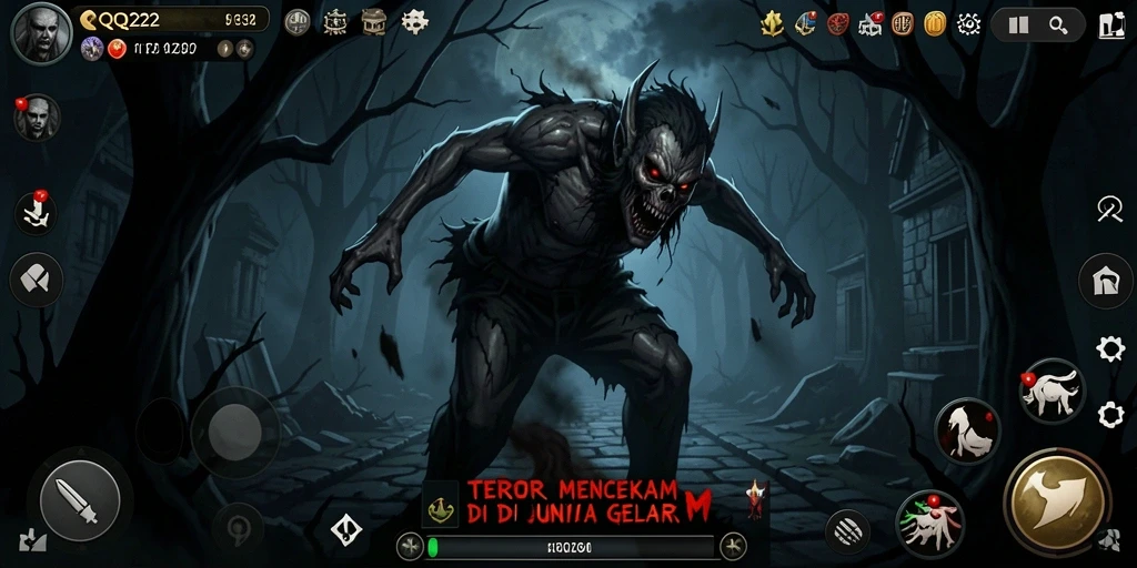 Screenshot gameplay menakutkan dari QQ222 yang menampilkan suasana Horror.