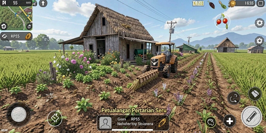 Tangkapan layar gameplay menunjukkan aktivitas bertani yang menyenangkan.